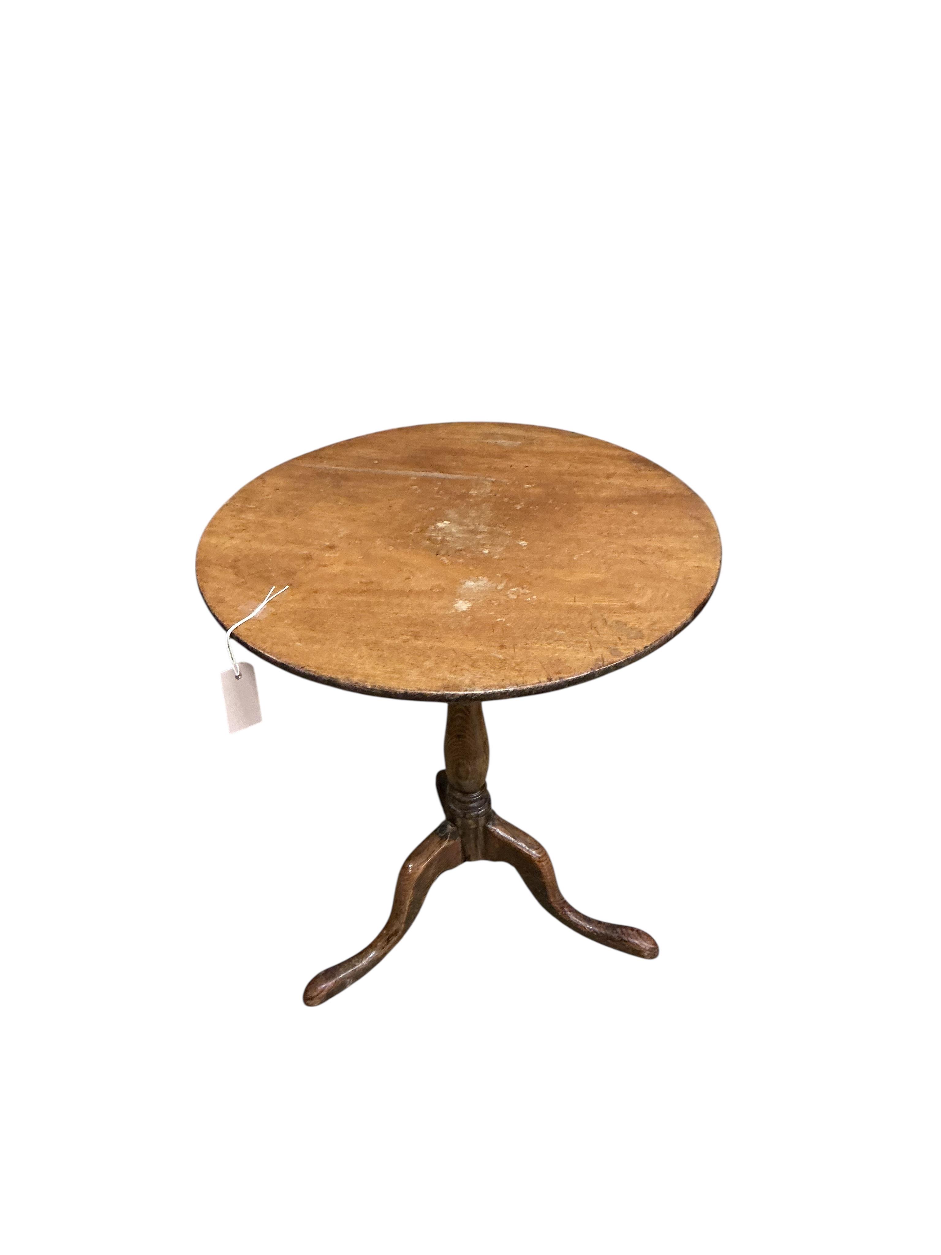 A Victorian mahogany bedside cabinet, width 38cm, height 80cm together with a George III and later oak and mahogany tripod wine table